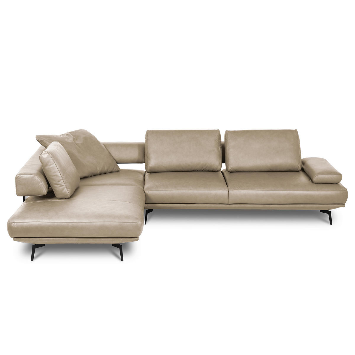 ECKSOFA  in Echtleder Creme  237/306 cm  - Creme/Schwarz, Design, Leder/Metall (237/306cm) - Livetastic