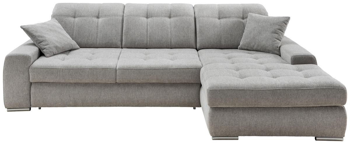 ECKSOFA FRIDO in Chenille Grau  283/186 cm  - Chromfarben/Grau, KONVENTIONELL, Textil/Metall (283/186cm) - Livetastic