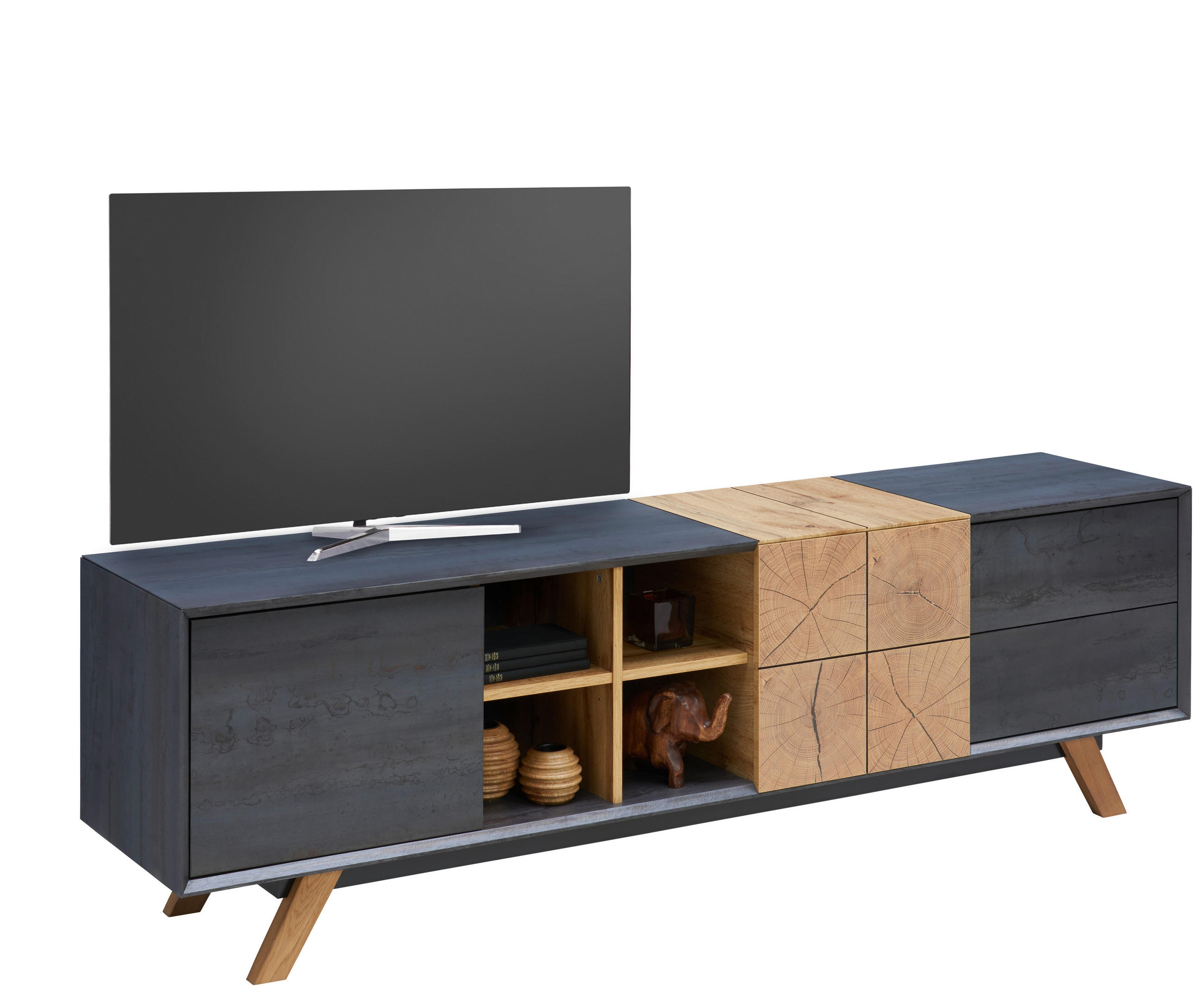 NISKA KOMODA   180/55/40 cm   boja hrasta, tamnosiva   - tamnosiva/boja hrasta, Dizajnerski (180/55/40cm) - Carryhome