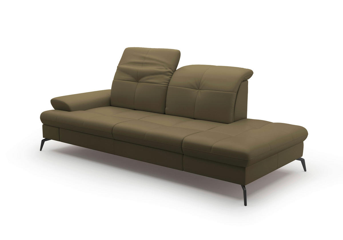 RÉCAMIERE in Echtleder Olivgrün  - Schwarz/Olivgrün, Konventionell, Leder/Metall (231/90/122cm) - Sit & More