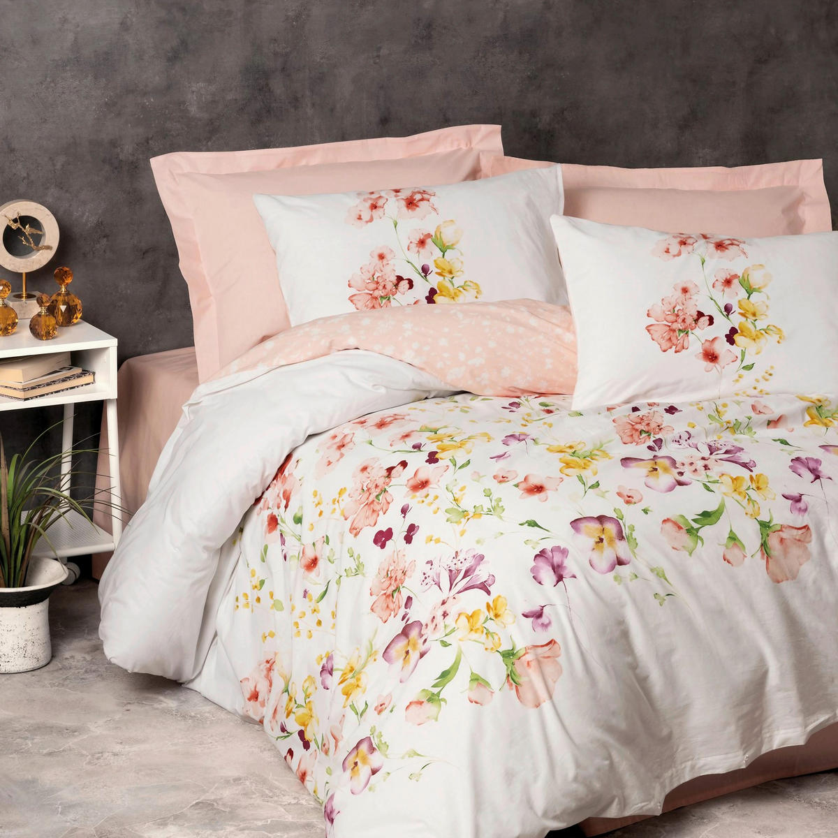 BETTWÄSCHE 135/200 cm  - Lachsfarben/Weiß, Basics, Textil (135/200cm)