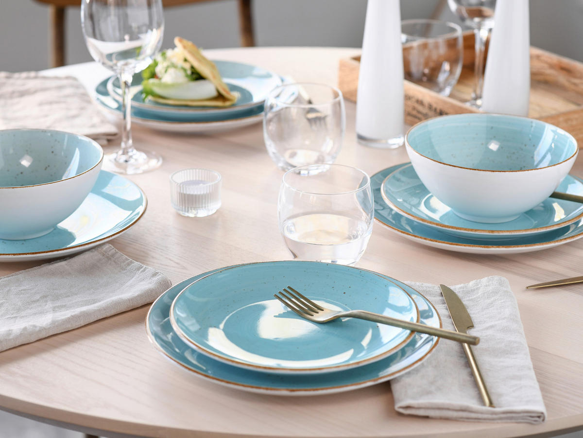 KOMBISERVICE Weiß, Hellblau Vintage Nature Aqua 16-teilig 4 Personen  - Weiß/Hellblau, Basics, Keramik - Creatable