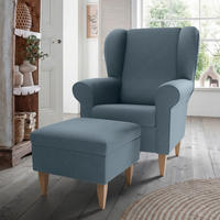 SESSELSET Struktur Blau  - Blau/Naturfarben, Konventionell, Holz/Textil (80/102/86cm) - Livetastic
