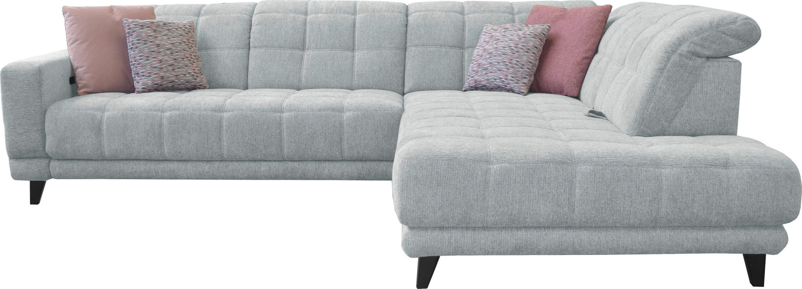 ECKSOFA  in Webstoff Hellgrau  302/216 cm  - Hellgrau/Schwarz, Design, Holz/Textil (302/216cm) - Xora