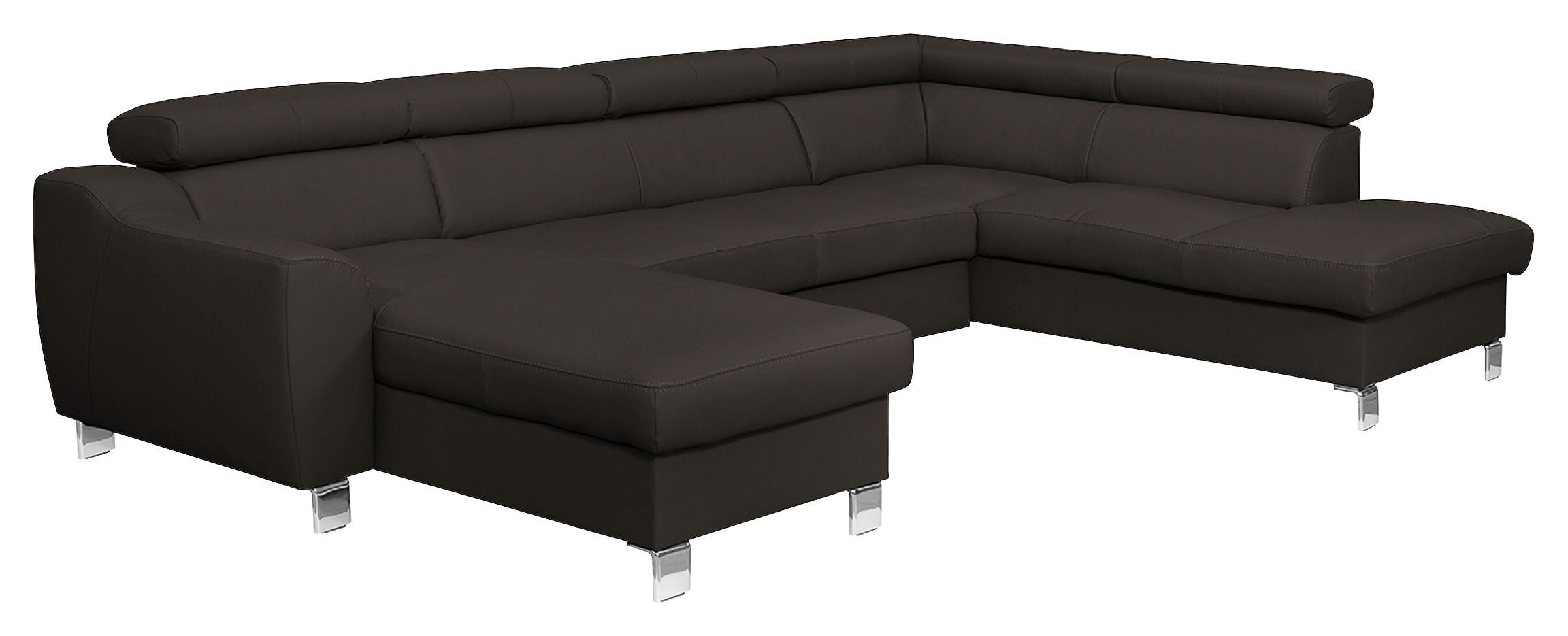 WOHNLANDSCHAFT Dunkelbraun Echtleder Lederlook  - Chromfarben/Dunkelbraun, Design, Leder/Textil (175/315/208cm) - Livetastic