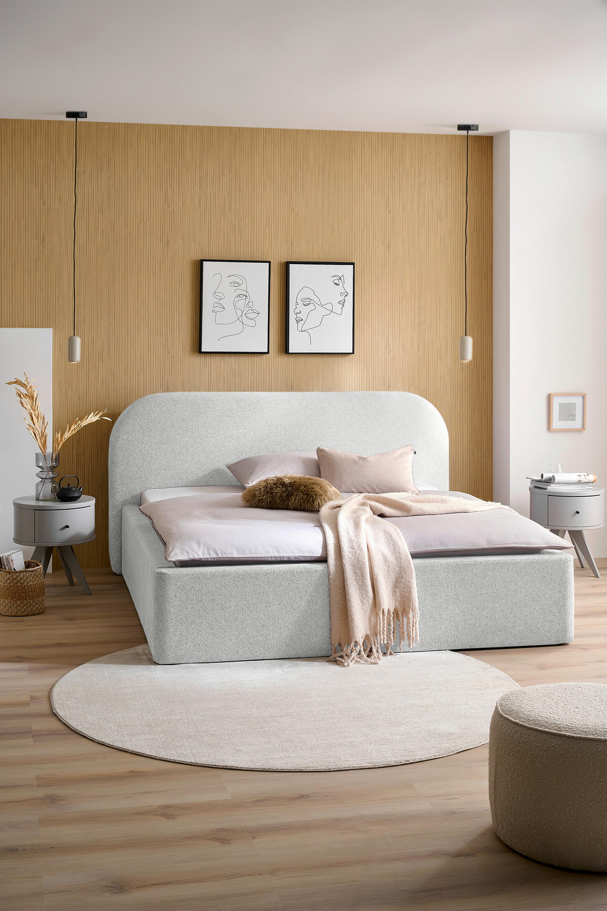 POLSTERBETT 180/200 cm  in Creme  - Creme/Schwarz, Design, Holz/Textil (180/200cm) - Boxxx