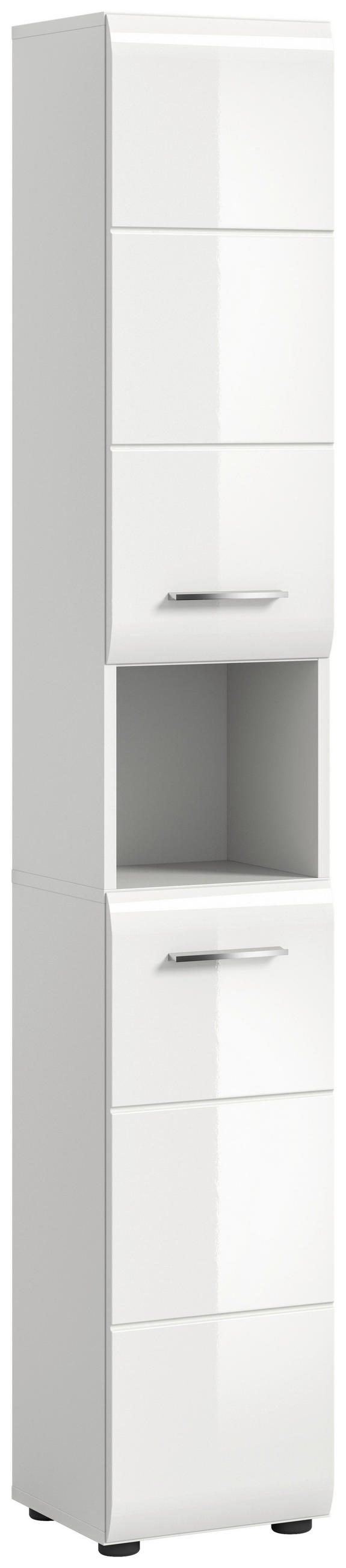HOCHSCHRANK 30/185/30 cm  - Weiß Hochglanz/Silberfarben, MODERN, Holzwerkstoff/Kunststoff (30/185/30cm) - MID.YOU
