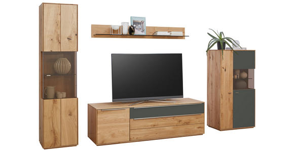 WOHNWAND in Grau, Eichefarben 330/204/50 cm - Eichefarben/Silberfarben, Design, Glas/Holz (330/204/50cm) - Waldwelt