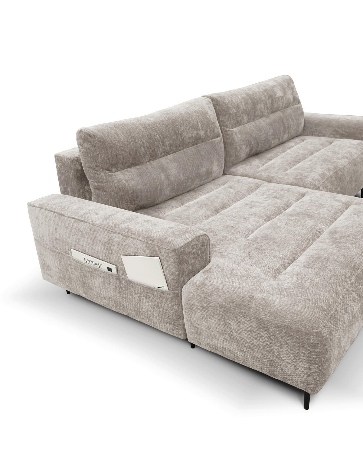ECKSOFA PABLO Beige Struktur Rückenkissen, Bettkasten  - Beige/Schwarz, Design, Holz/Textil (160/260cm) - MID.YOU