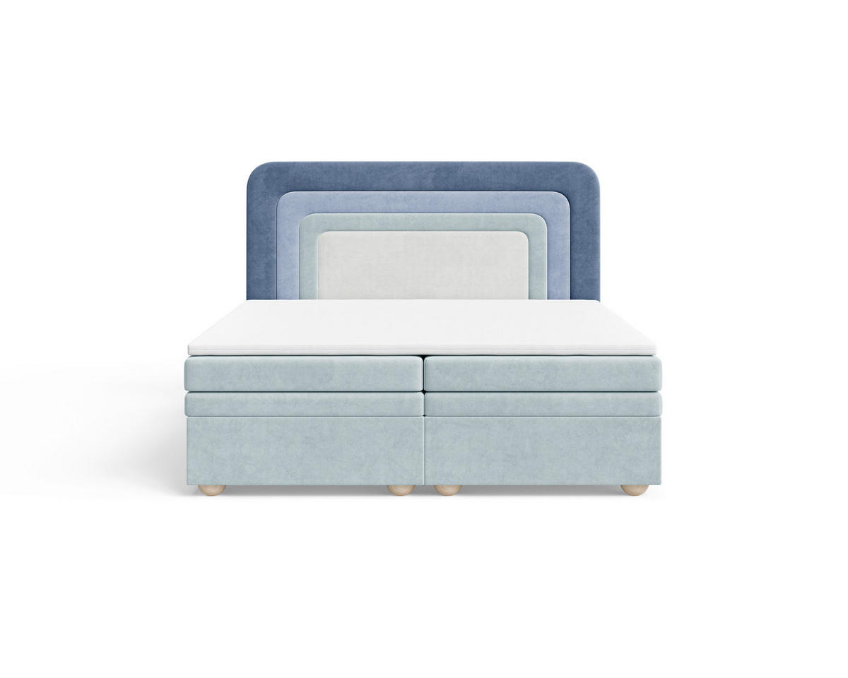 BOXBETT 180/200 cm,  in Dunkelblau, Mintgrün, Graublau, gepolstertes Kopfteil, Bettkasten, Topper, H2 + H3 = mittel + fest  - Graublau/Braun, MODERN, Holz/Kunststoff (180/200cm) - Livetastic