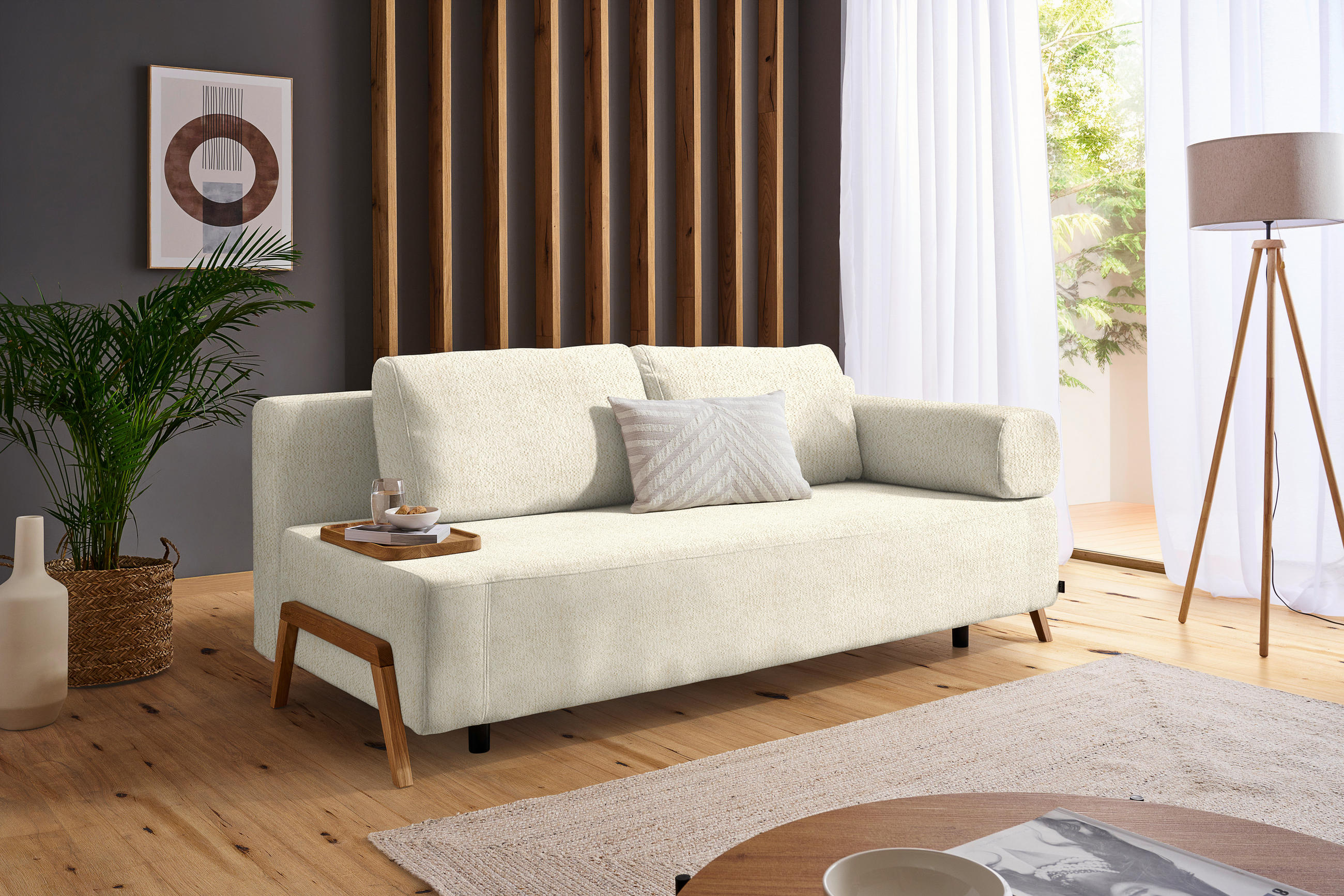 SCHLAFSOFA Struktur Creme  - Creme/Naturfarben, Design, Holz/Textil (211/88/102cm) - Niels Andersson