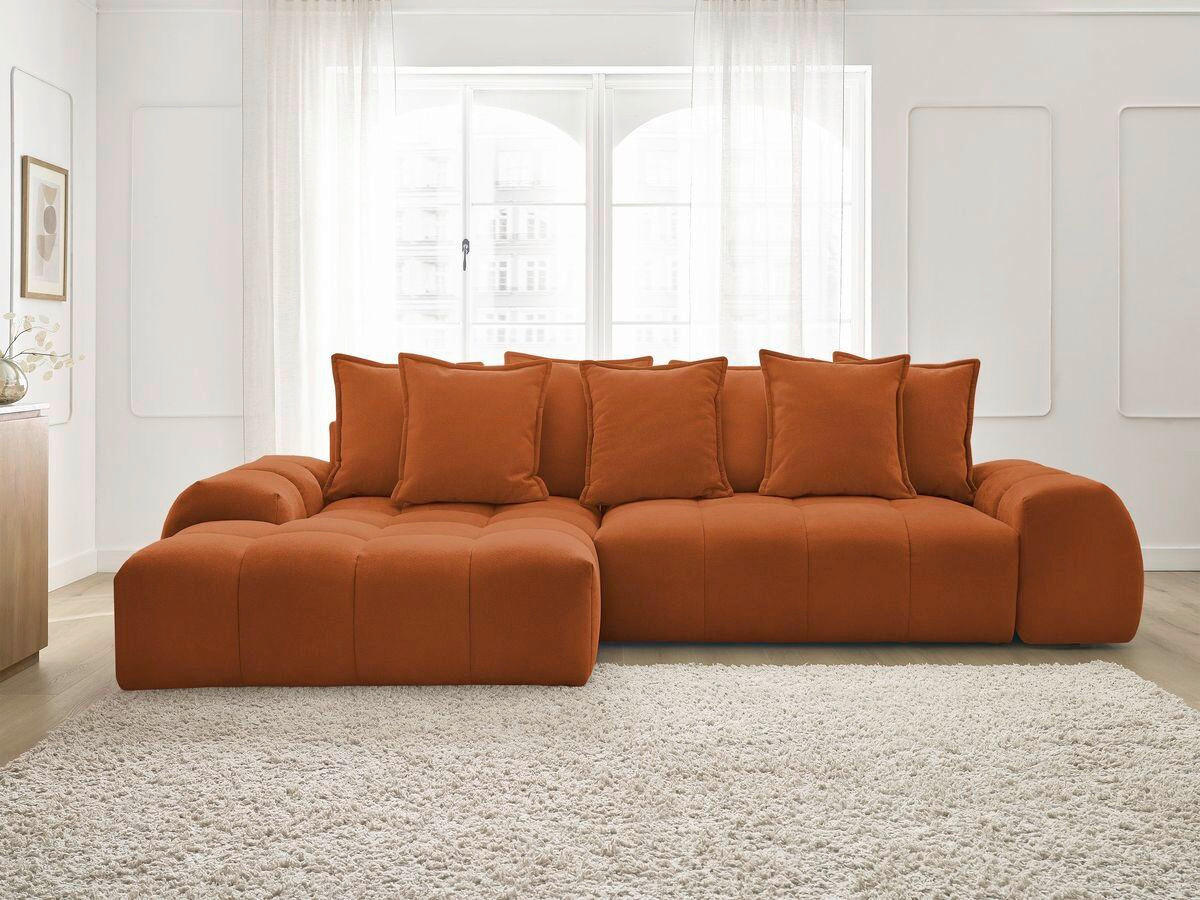 ECKSCHLAFSOFA EVEREST  mit Rücken echt, Armteil links, Armteil rechts Struktur Orange  - Schwarz/Orange, MODERN, Kunststoff/Textil (180/318cm) - Livetastic