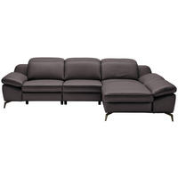 ECKSOFA in Echtleder Dunkelbraun  286/183 cm  - Dunkelbraun/Schwarz, Design, Leder/Metall (286/183cm) - Celina Home