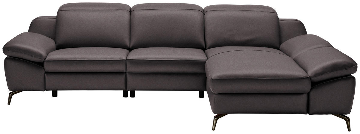 ECKSOFA in Echtleder Dunkelbraun  286/183 cm  - Dunkelbraun/Schwarz, Design, Leder/Metall (286/183cm) - Celina Home