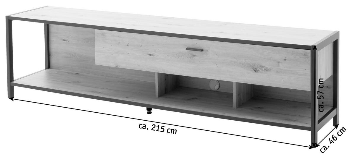 TV-ELEMENT - Eichefarben/Anthrazit, Design, Holzwerkstoff/Metall (215/57/46cm) - Carryhome