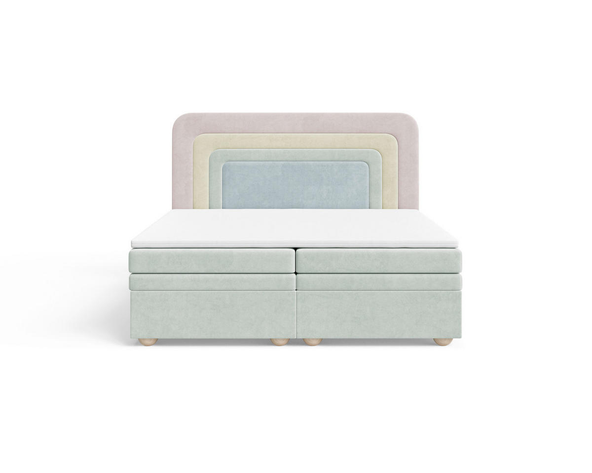 BOXBETT 180/200 cm,  in Rosa, Hellgrün, Mintgrün, gepolstertes Kopfteil, Bettkasten, Topper, H2 + H3 = mittel + fest  - Braun/Rosa, MODERN, Holz/Kunststoff (180/200cm) - Livetastic
