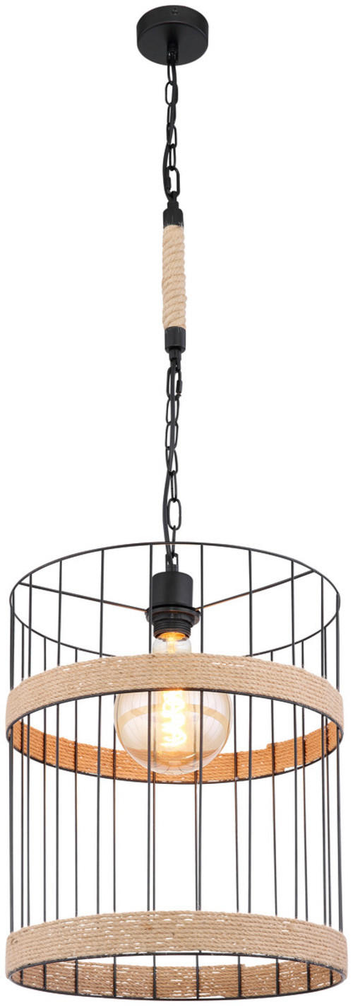 HÄNGELEUCHTE 35/145 cm    - Schwarz/Braun, Natur, Naturmaterialien/Metall (35/145cm) - Globo
