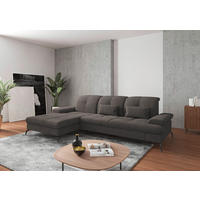 ECKSOFA Graphitfarben Flachgewebe Bettkasten, Armteilverstellung, Kopfteilverstellung, Sitztiefenverstellung, Liegefläche im Originalstoff  - Schwarz/Graphitfarben, KONVENTIONELL, Textil/Metall (185/279cm) - Sit & More