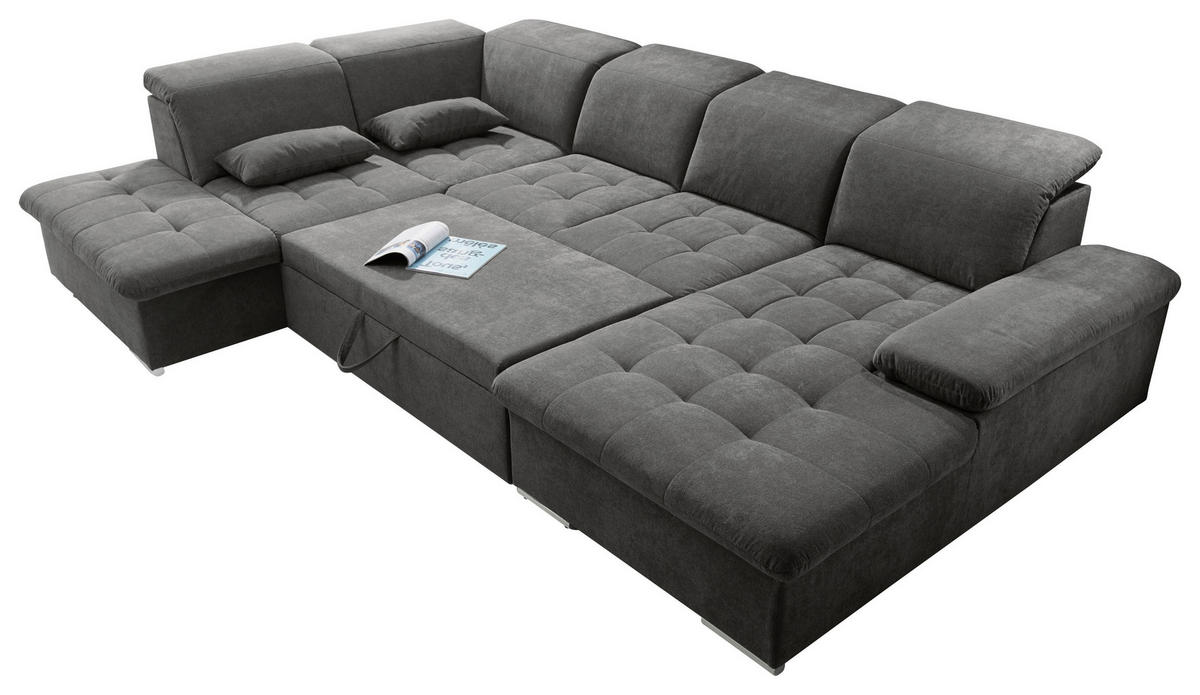 SOFFA i mikrovelour mörkgrå  - mörkgrå/silver, Klassisk, textil/plast (240/340/188cm) - MID.YOU
