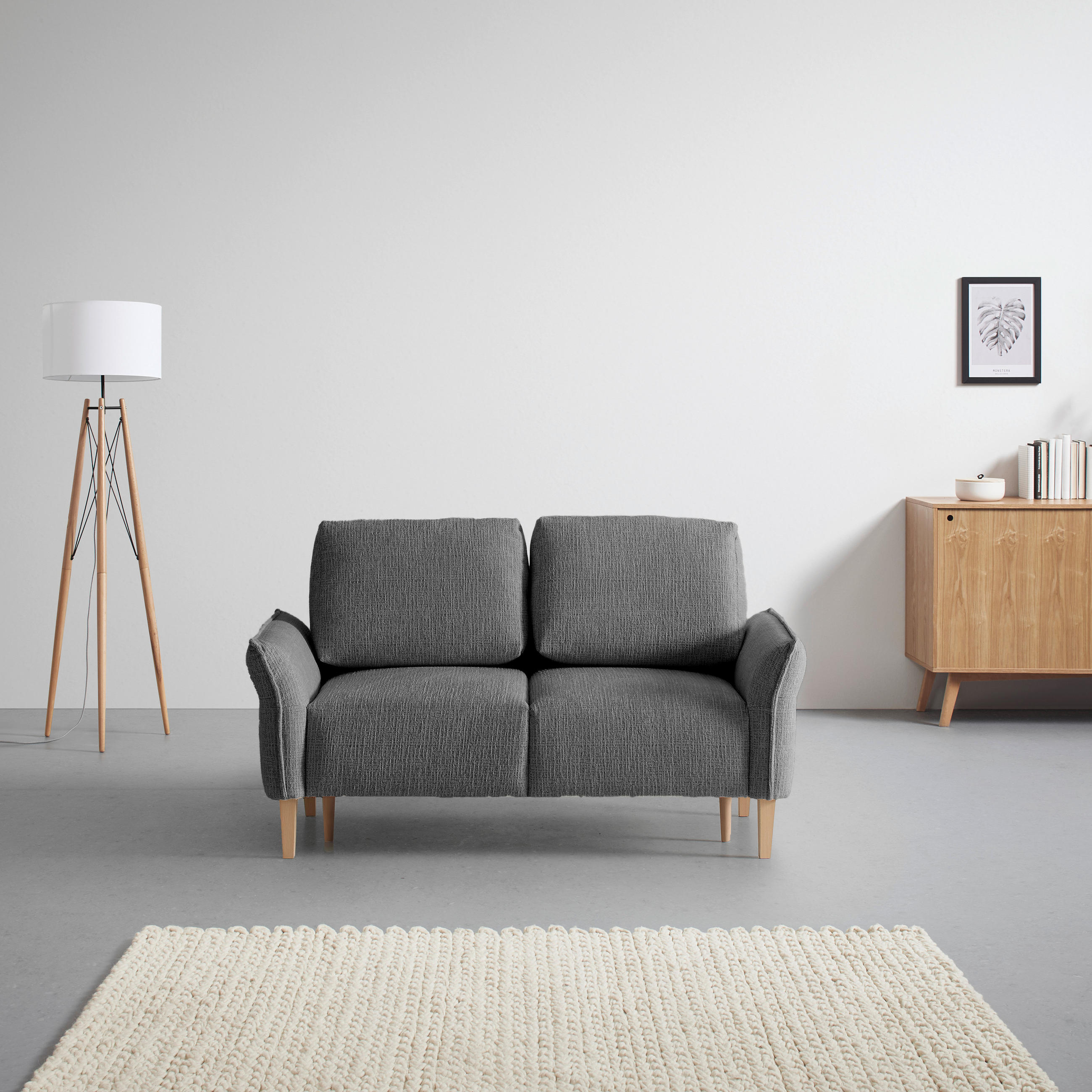 2-SITZER-SOFA in Webstoff Anthrazit  - Eichefarben/Anthrazit, Modern, Holz/Textil (150/85/92cm) - MID.YOU