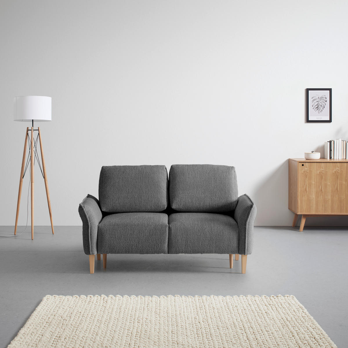 2-SITZER-SOFA in Webstoff Anthrazit  - Eichefarben/Anthrazit, Modern, Holz/Textil (150/85/92cm) - MID.YOU