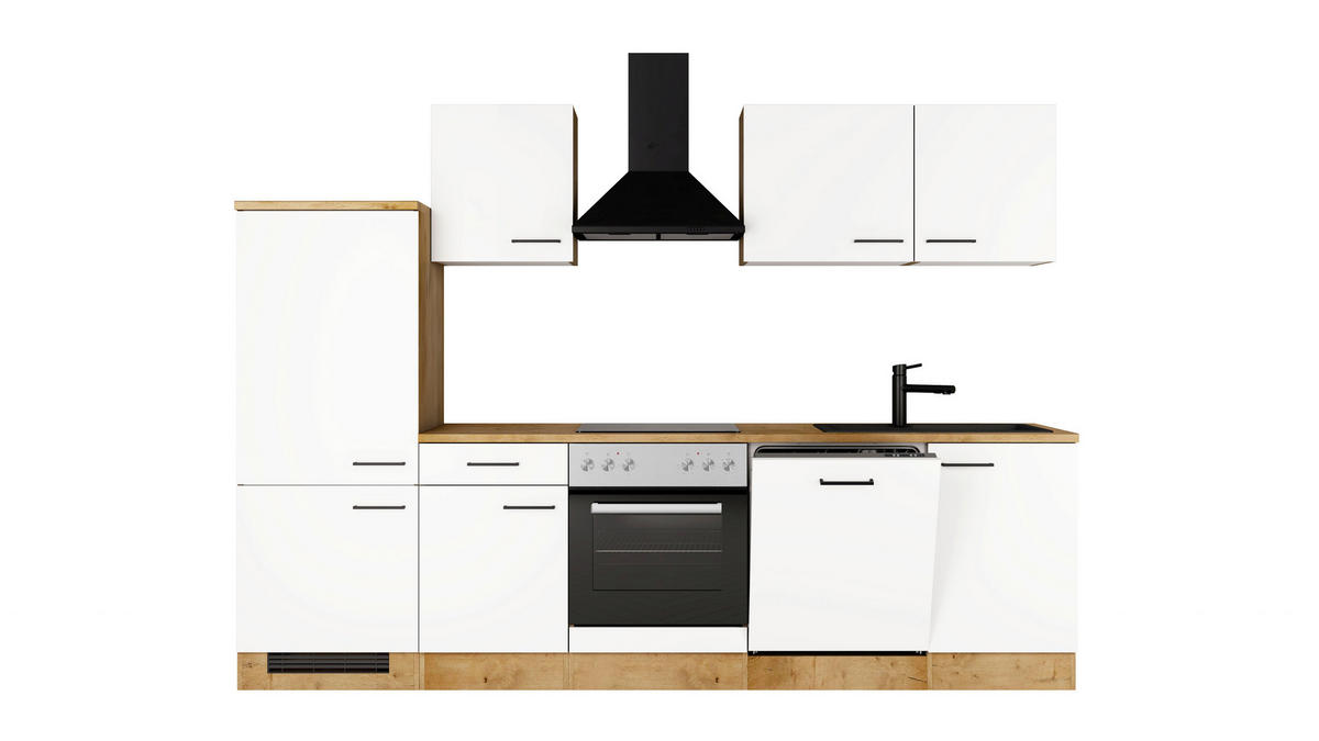 KÜCHENBLOCK 280 cm  in Eichefarben, Magnolie  - Eichefarben/Magnolie, Trend, Holzwerkstoff/Metall (280cm) - FlexWell