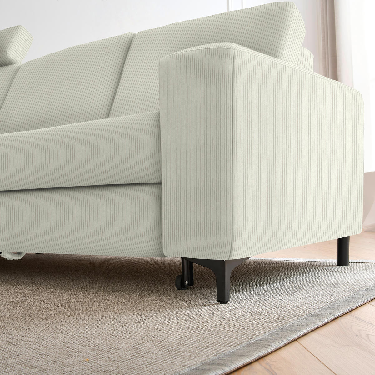 ECKSOFA Ecru Cord  - Ecru/Schwarz, KONVENTIONELL, Textil/Metall (167/247cm) - Stylife