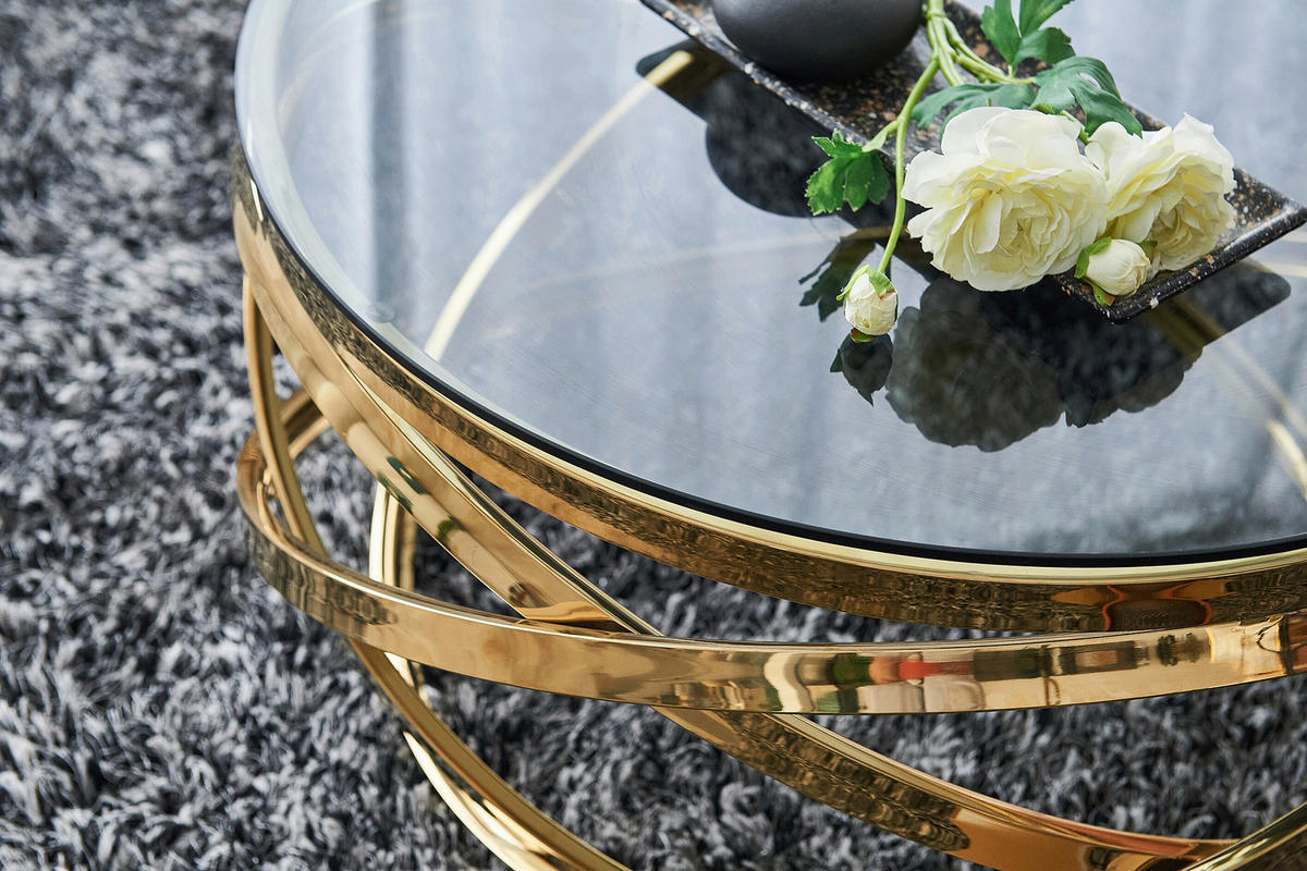 COUCHTISCH in Metall, Glas 80/80/42 cm  - Goldfarben/Grau, Design, Glas/Metall (80/80/42cm) - Livetastic
