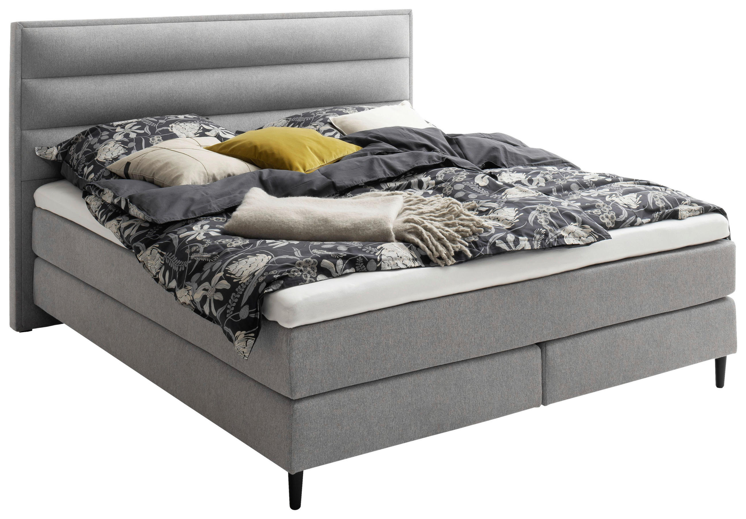 BOXSPRINGBETT 180/200 cm  in Hellgrau  - Hellgrau/Schwarz, Design, Textil/Metall (180/200cm) - Schöner Wohnen