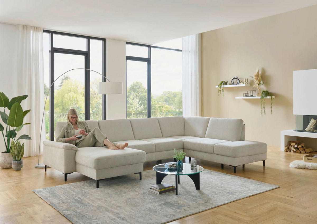 WOHNLANDSCHAFT Dieter Knoll Greige Chenille  - Greige/Schwarz, Design, Textil/Metall (175/349/235cm) - Dieter Knoll