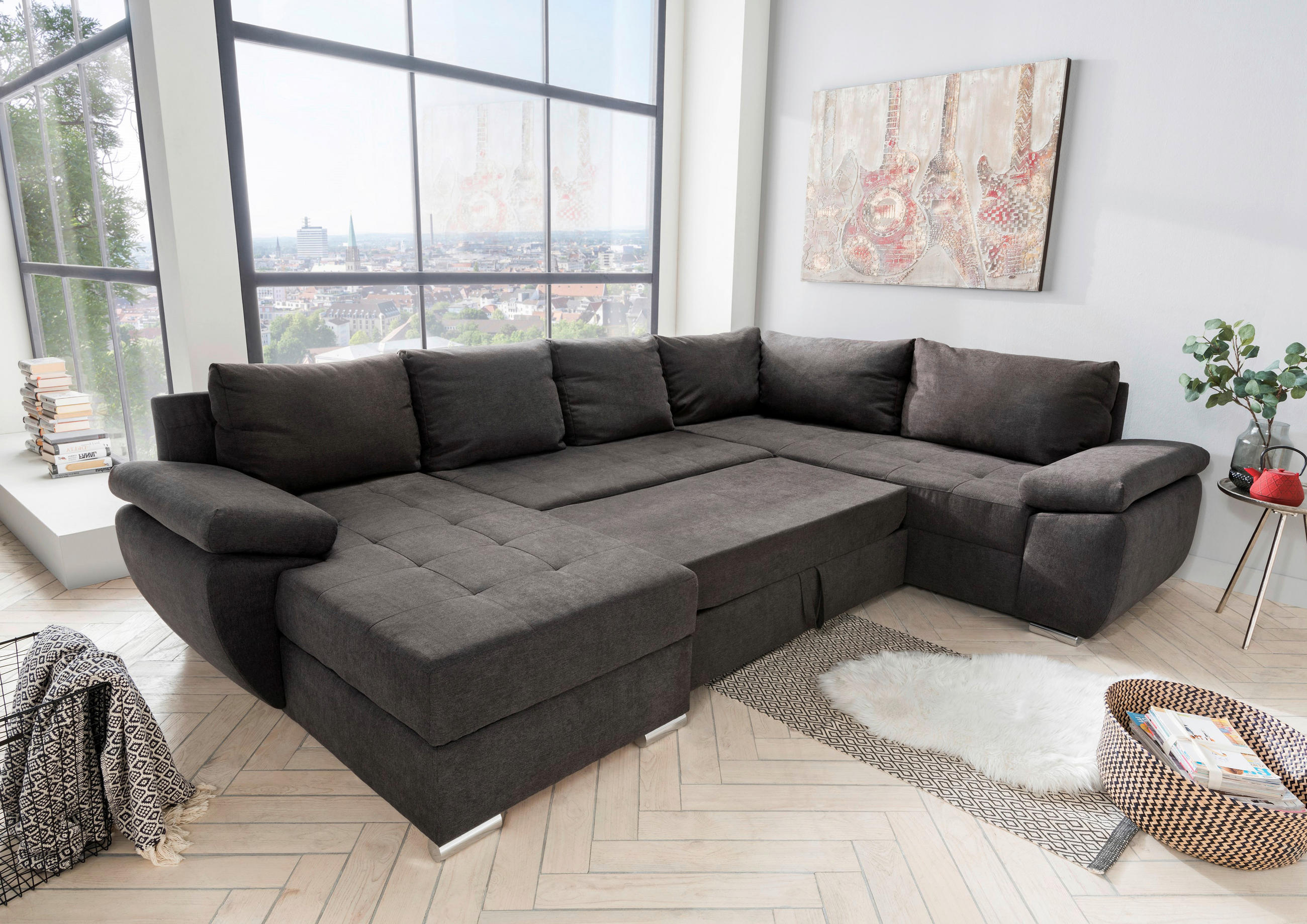 WOHNLANDSCHAFT in Mikrofaser Braun  - Taupe/Chromfarben, KONVENTIONELL, Textil (157/305/219cm) - Livetastic