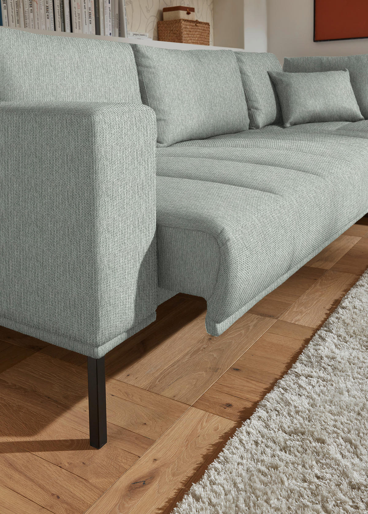 ECKSOFA  in Flachgewebe Grauweiß  308/270 cm  - Grauweiß/Schwarz, Design, Textil/Metall (308/270cm) - Pure Home Lifestyle