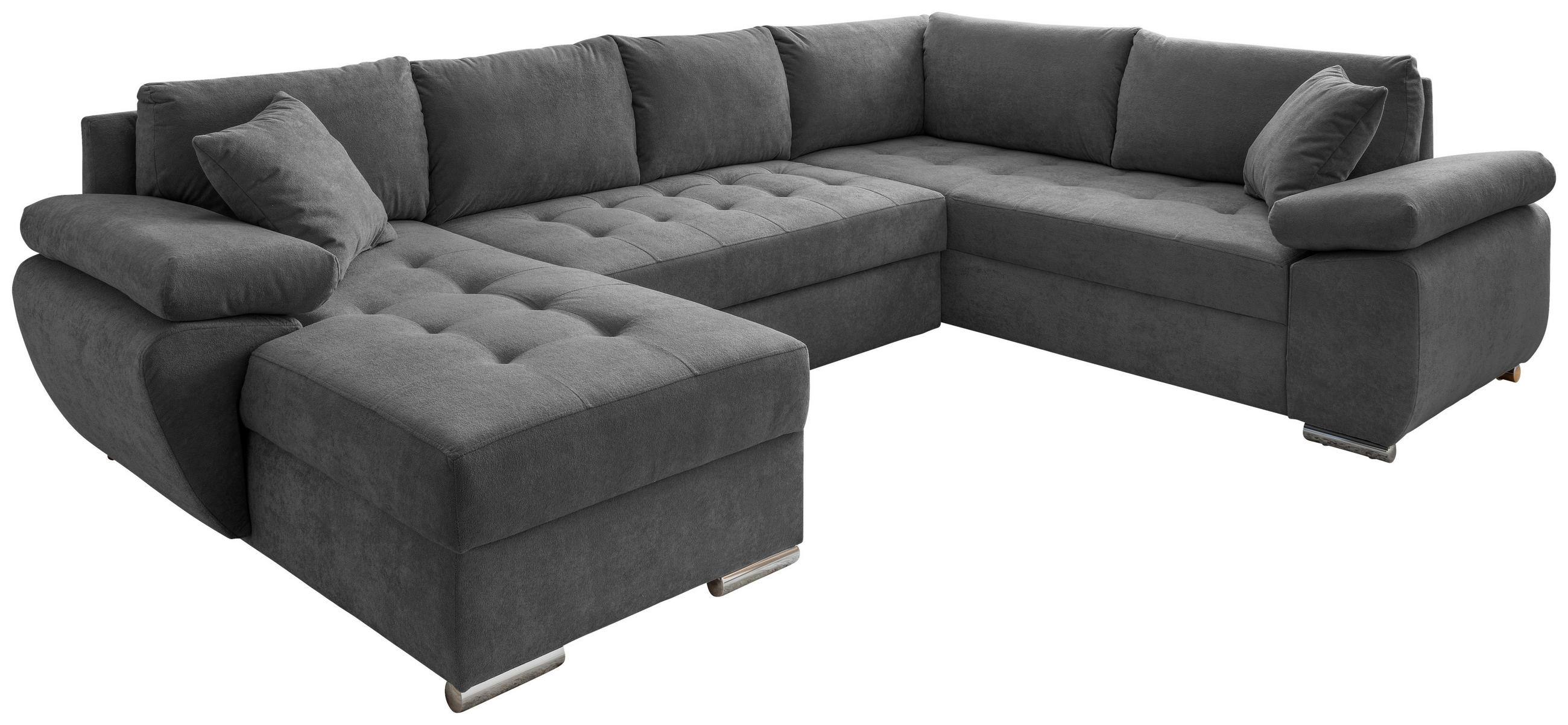 WOHNLANDSCHAFT Anthrazit Mikrofaser  - Chromfarben/Anthrazit, KONVENTIONELL, Textil/Metall (157/305/219cm) - Livetastic