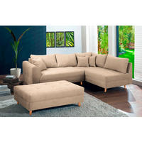 ECKSOFA inkl. Hocker Ariella Creme Mikrofaser  - Creme/Naturfarben, Design, Holz/Textil (161/231cm) - Livetastic