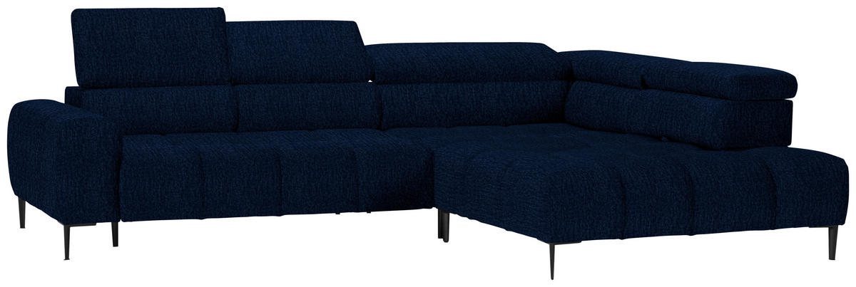 ECKSOFA in Samt, Webstoff Dunkelblau  - Schwarz/Dunkelblau, Design, Textil/Metall (300/216cm) - Welnova
