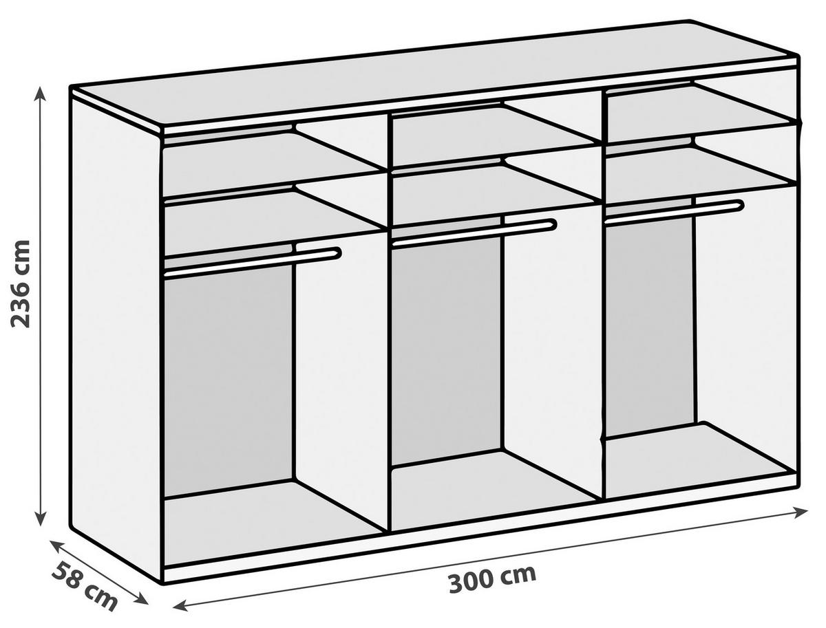 DREHTÜRENSCHRANK 300/236/58 cm 6-türig Weiß, Eichefarben  - Chromfarben/Eichefarben, MODERN, Holzwerkstoff (300/236/58cm) - MID.YOU
