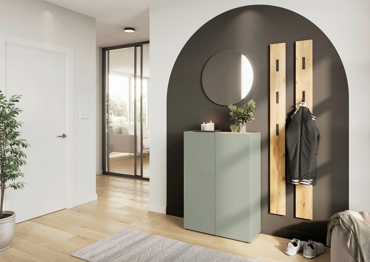 SCHUHSCHRANK Weiß, Eichefarben  - Eichefarben/Schwarz, Design, Holzwerkstoff/Kunststoff (74/105/33cm) - Germania