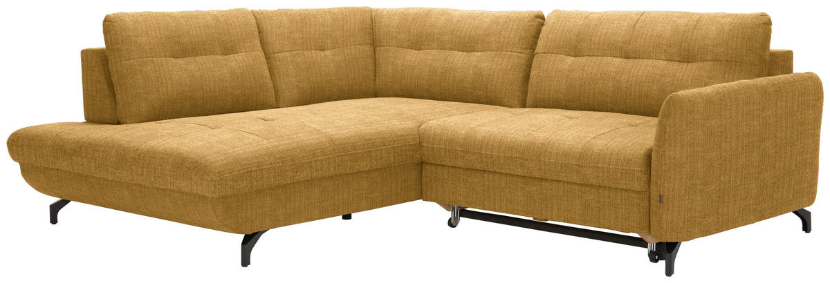 ECKSOFA in Flachgewebe, Leinenoptik Currygelb  208/247 cm  - Currygelb/Schwarz, Design, Textil/Metall (208/247cm) - Xora