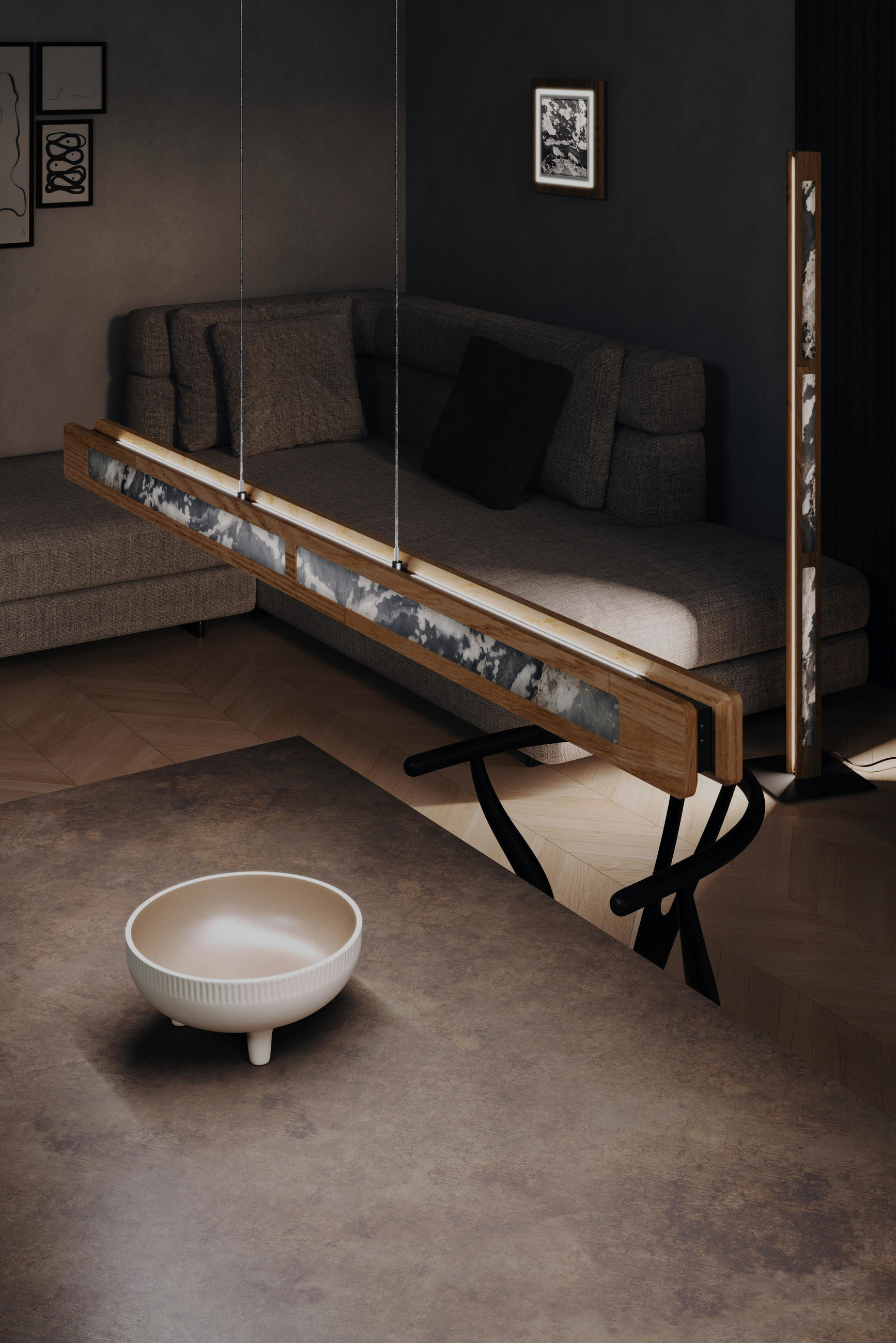 LED-HÄNGELEUCHTE 114/6/150 cm - Eichefarben/Anthrazit, Natur, Holz/Stein (114/6/150cm)