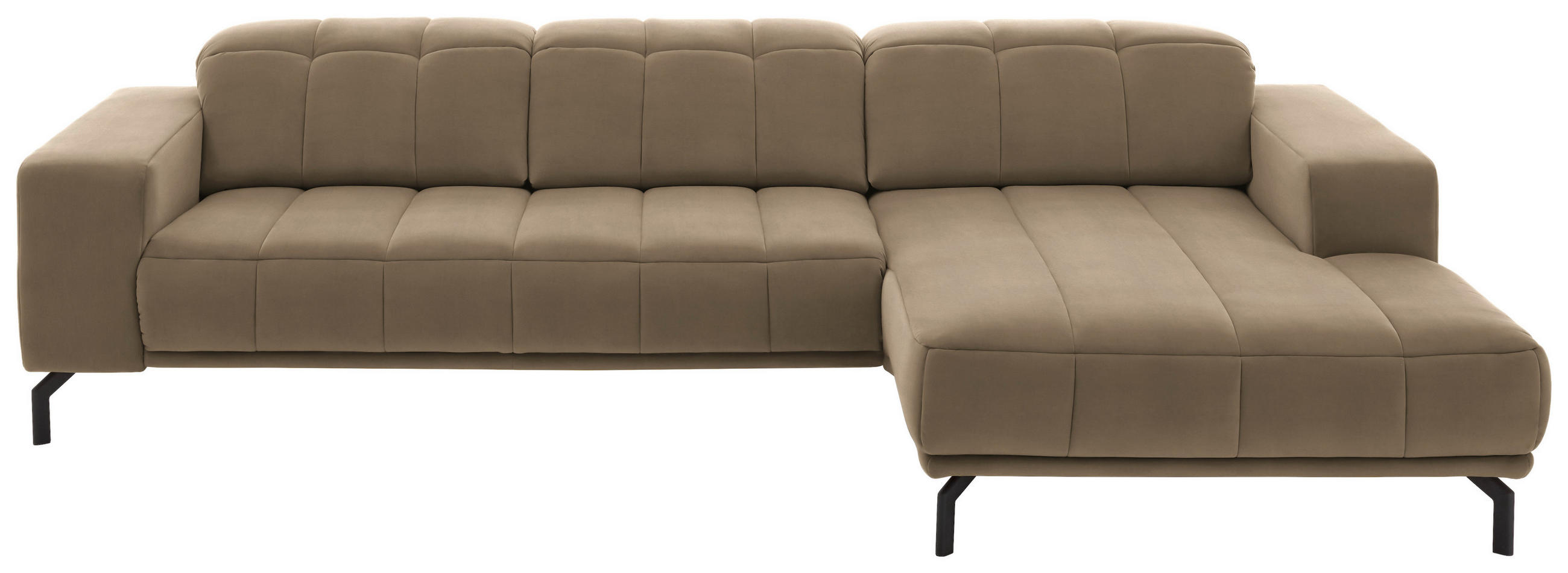 ECKSOFA Sandfarben Velours  - Sandfarben/Schwarz, Design, Textil/Metall (293/195cm) - Beldomo Style