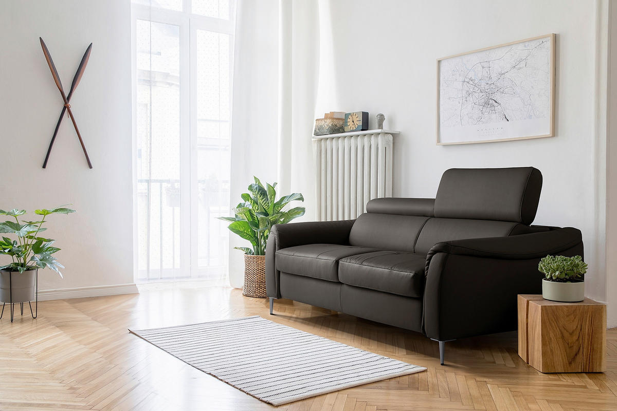 SCHLAFSOFA PAFOS Dunkelbraun Echtleder Lederlook  - Dunkelbraun/Schwarz, Design, Leder/Textil (203/77-98/103cm) - MID.YOU