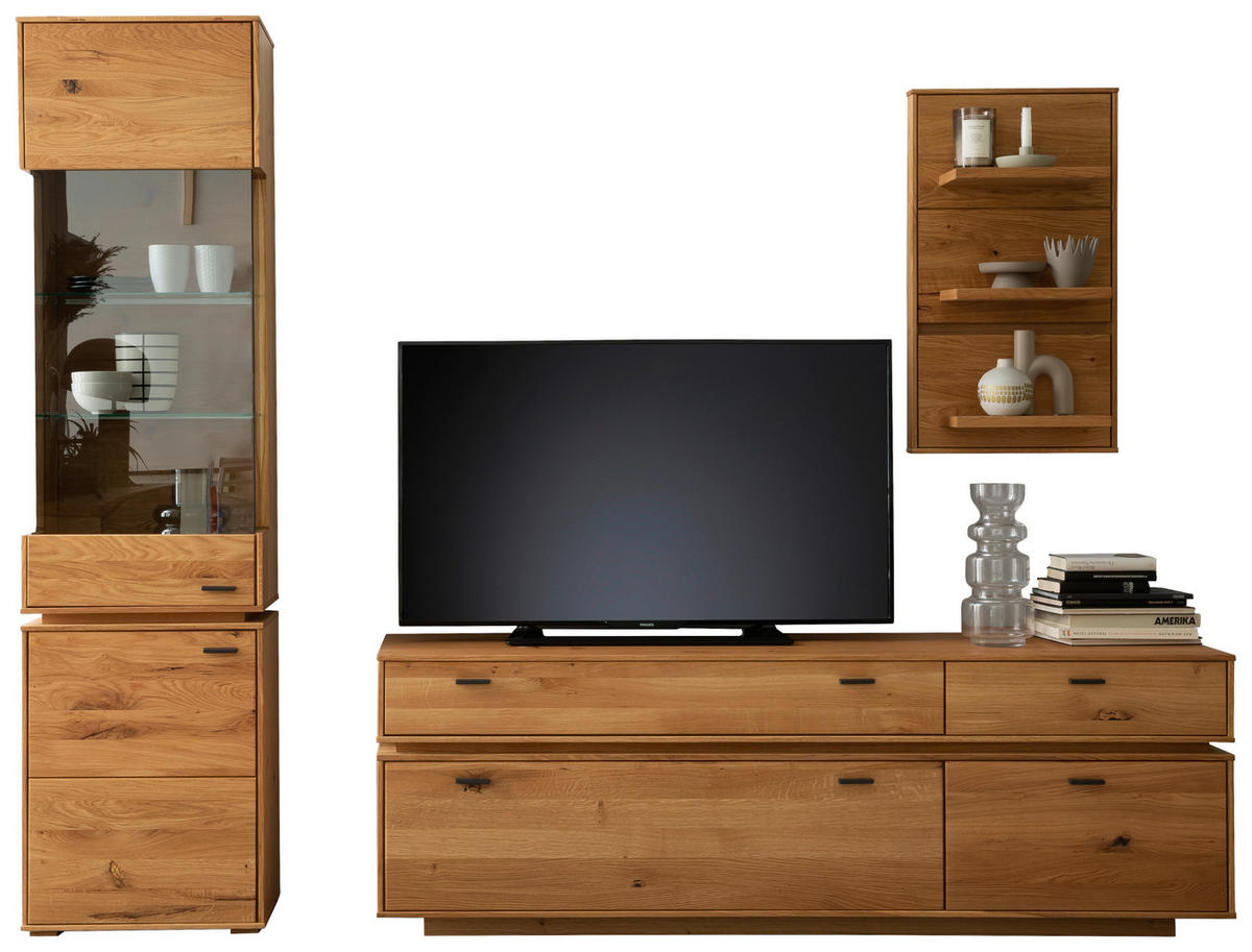 WOHNWAND  in Wildeiche  246/202/51 cm  - Wildeiche/Anthrazit, Natur, Glas/Holz (246/202/51cm) - MID.YOU