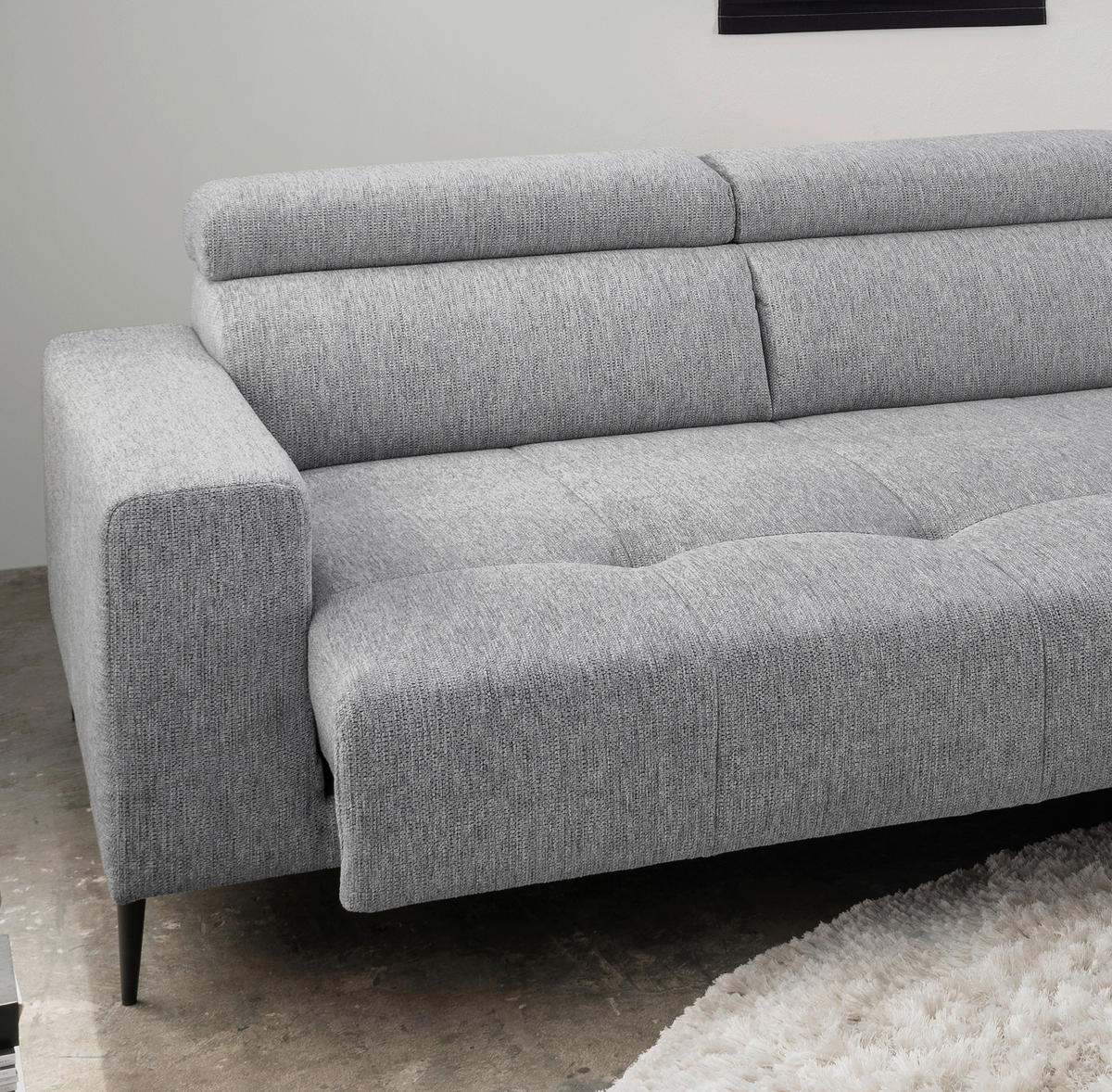 ECKSOFA Chenille  - Schwarz, KONVENTIONELL, Textil/Metall (276/188cm) - Livetastic