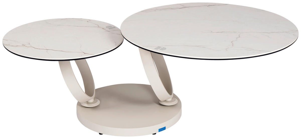 COUCHTISCH ESG 80-133,5/80/43 cm rund Weiß, Beige  - Beige/Weiß, Design, Glas/Keramik (80-133,5/80/43cm) - Dieter Knoll