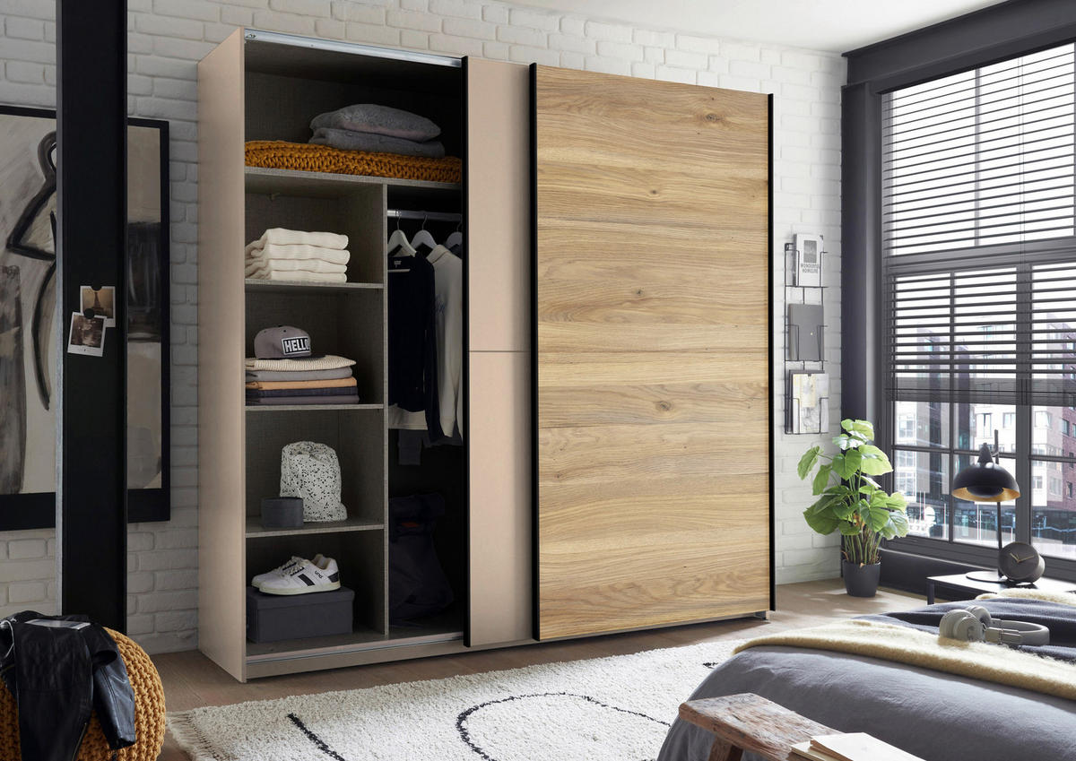 OMARA Z DRSNIMI VRATI, barve hrasta, kašmir  - kašmir/črna, Trend, kovina/leseni material (215/210/60cm) - Hom`in