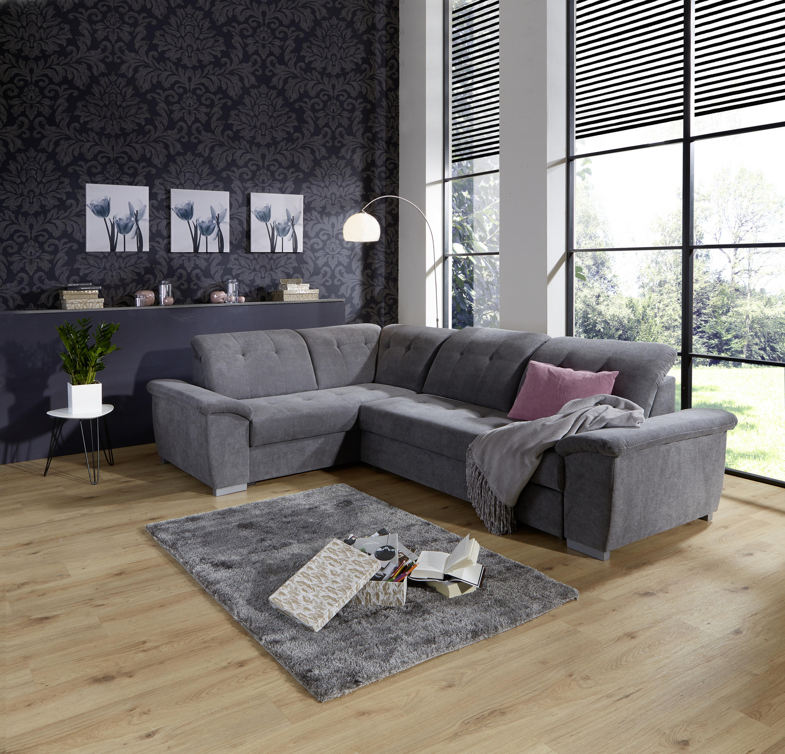 ECKSOFA in Dunkelgrau  - Dunkelgrau/Silberfarben, Design, Kunststoff/Textil (206/285cm) - Livetastic