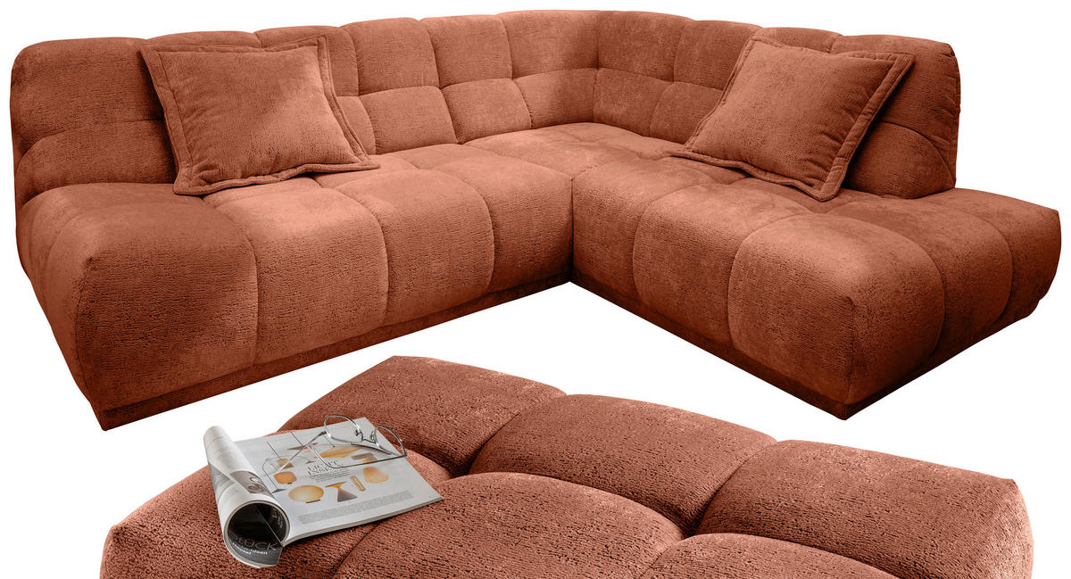 ECKSOFA Chenille Rostfarben  - Rostfarben/Schwarz, Modern, Kunststoff/Textil (254/203cm) - Livetastic