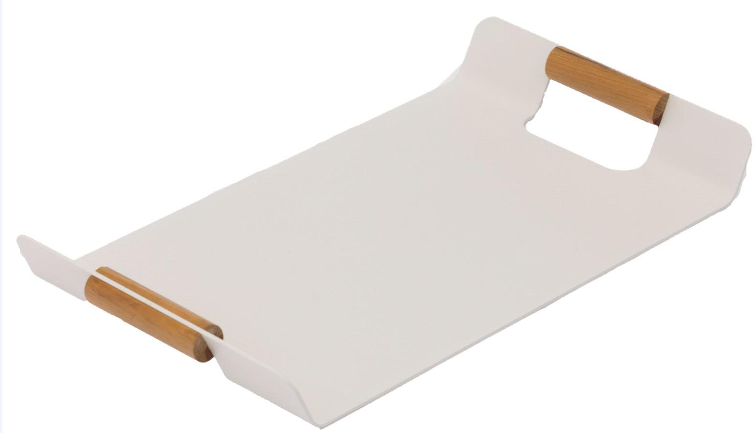 TABLETT Holz, Metall Teakholz  - Weiß/Teakfarben, Design, Holz/Metall (55/30cm) - Zebra 