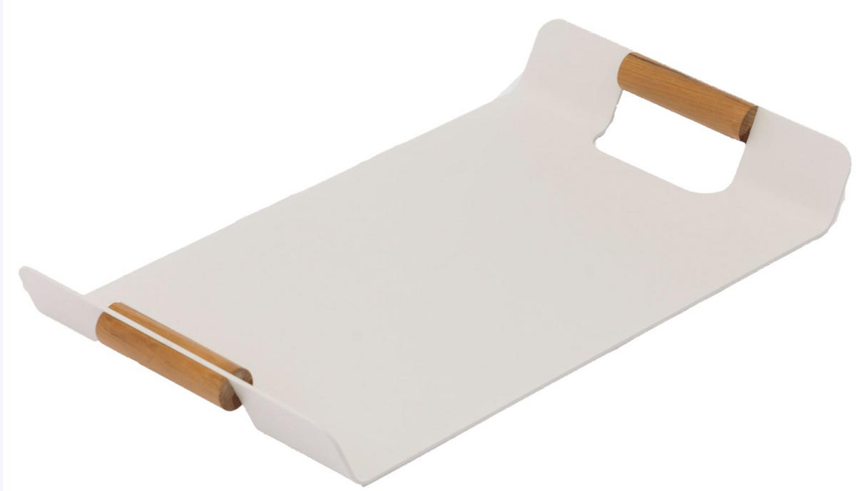 TABLETT Holz, Metall Teakholz  - Weiß/Teakfarben, Design, Holz/Metall (55/30cm) - Zebra 