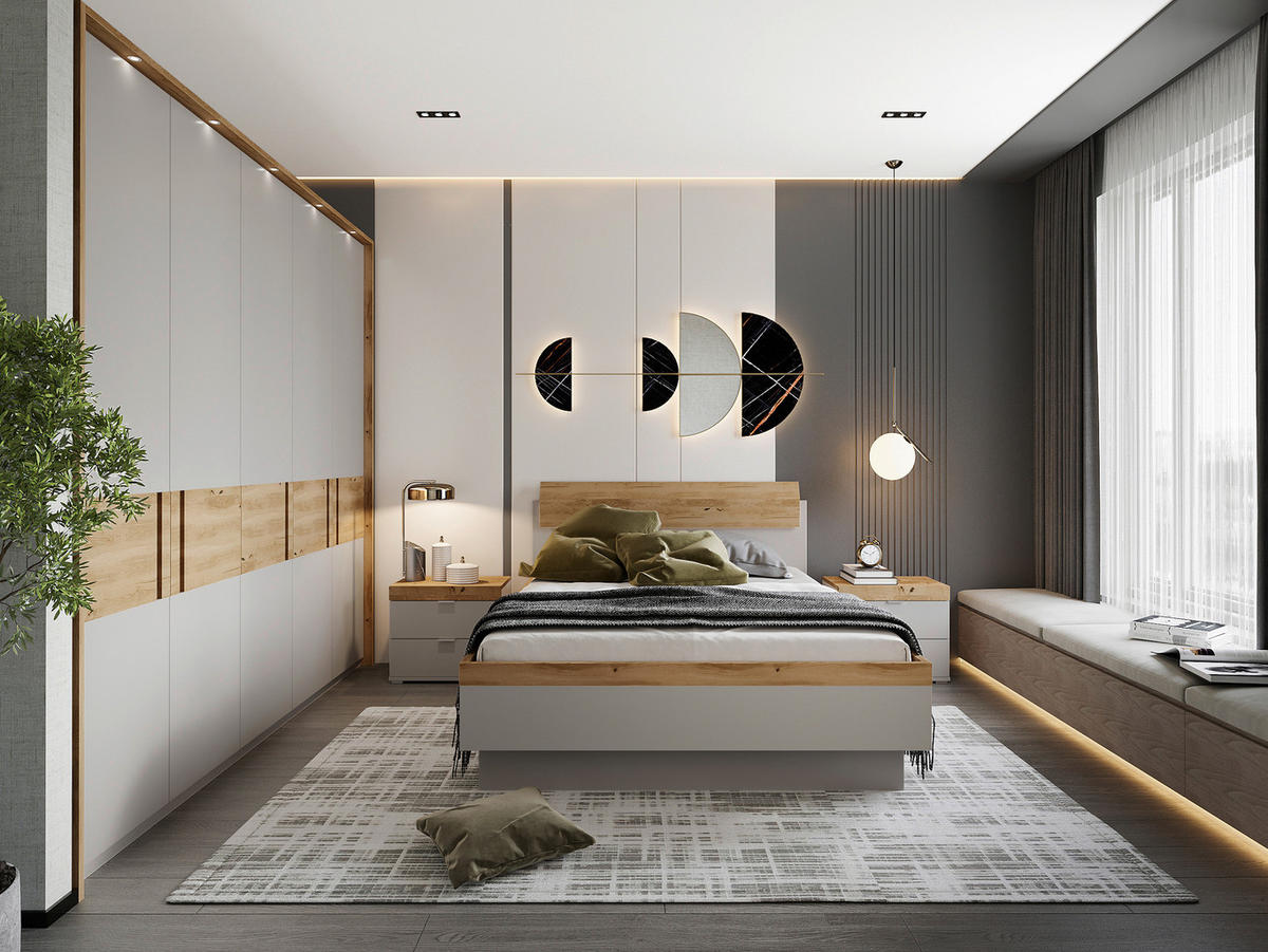 BETT 140/200 cm  in Hellgrau, Eichefarben   - Eichefarben/Hellgrau, Modern, Holz/Holzwerkstoff (140/200cm) - Xora